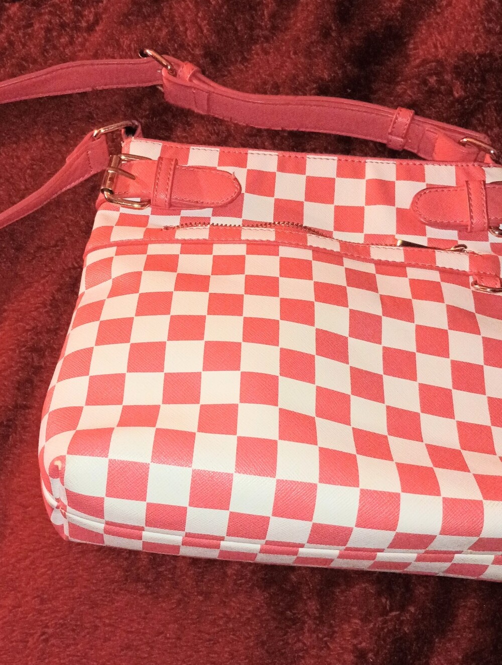 Pink Checkerboard Crossbody Bag - Women's Fashion Purse